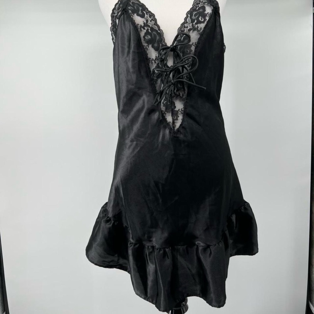 Elegant Black Lace-Trimmed Nightgown